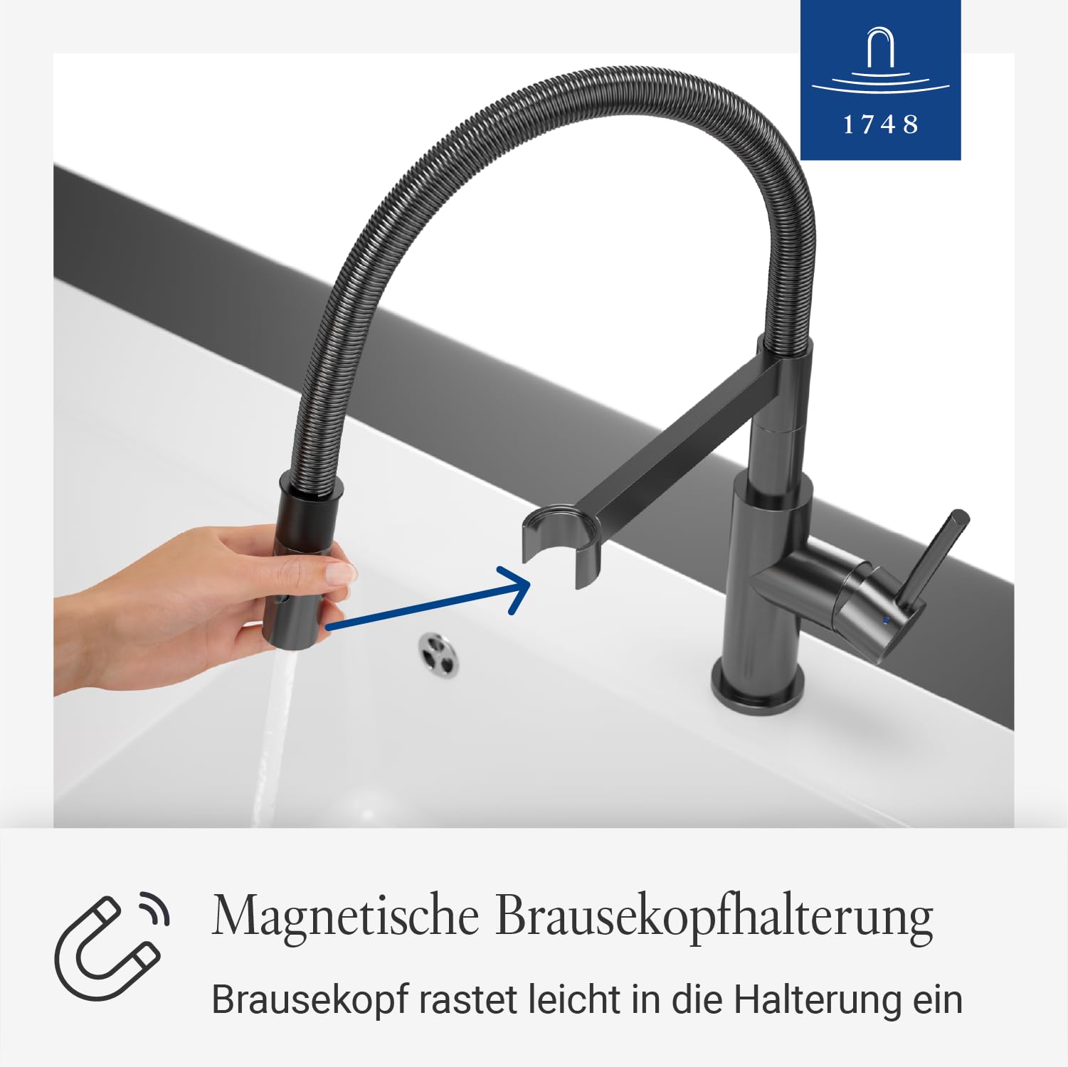 Villeroy & Boch Steel Expert Compact Küchenarmatur, Hochdruck, Wasserhahn Küche mit Umschaltfunktion und schwenkbarem Auslauf, Spültischarmatur wassersparend, Auslauf Höhe 143mm, Anthracite 3