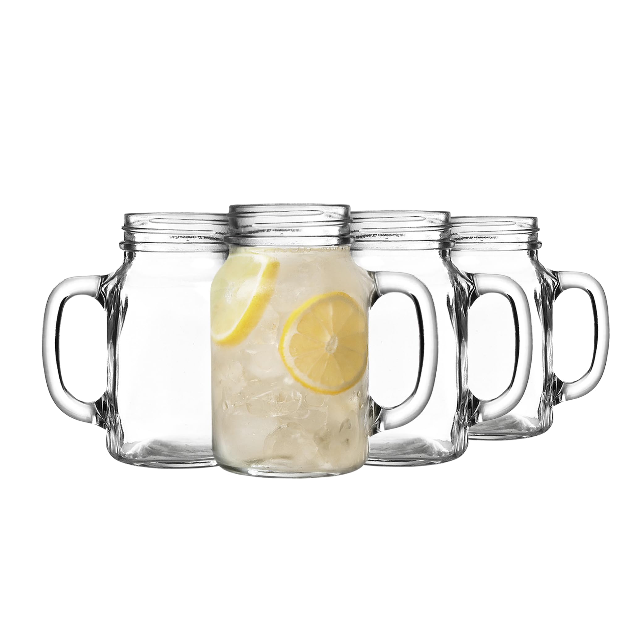 bar@drinkstuff Mason Drinking Jar Glasses Pack of 4 – 20oz/568ml Vintage Style Mason Jar Tumblers with Handles, Glass Cocktail Jars for Iced Drinks, Smoothies, Beer & Soft Drinks