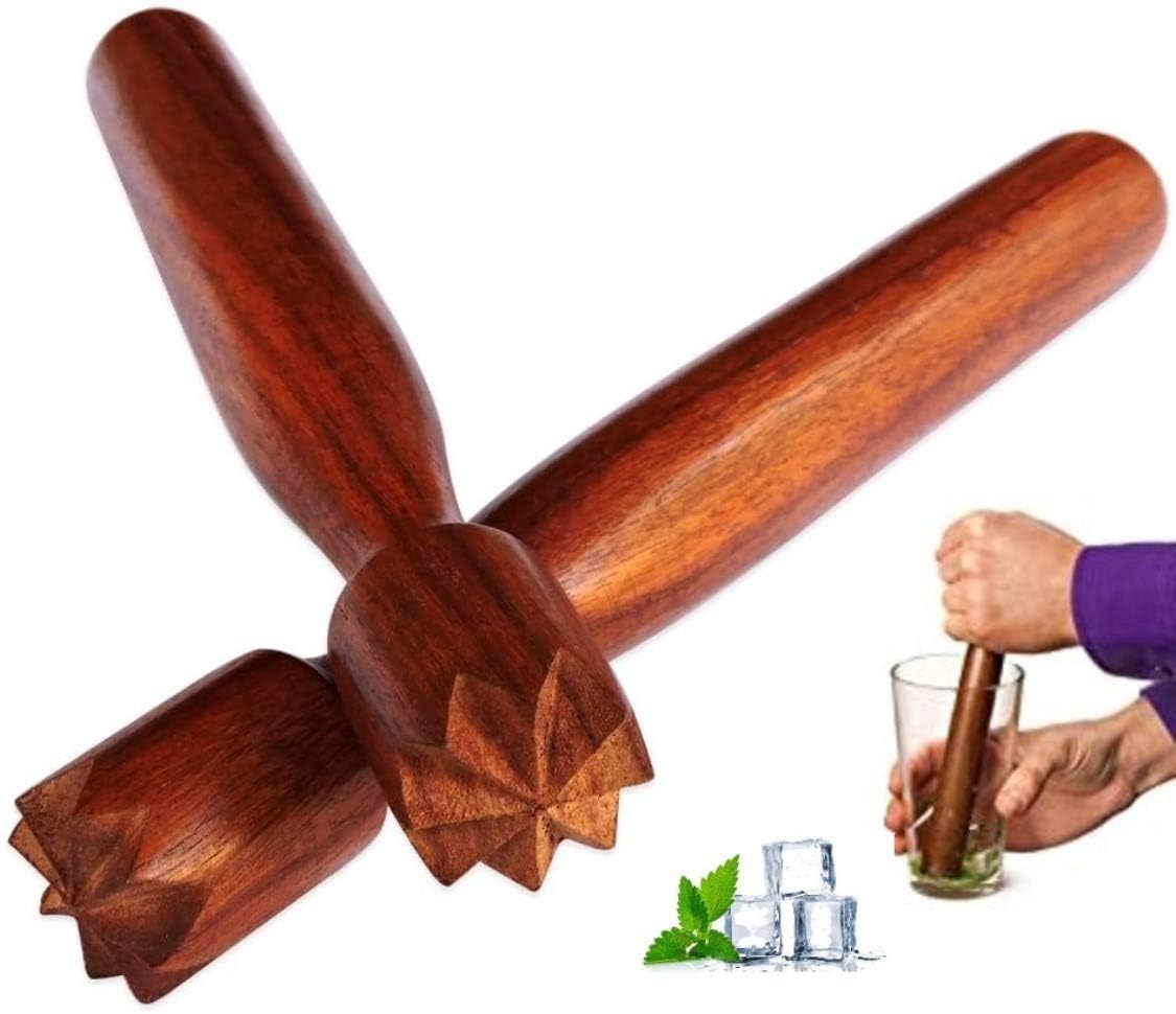 IBLAY Wooden Muddler Bar Tool Handcrafted Bar Wood Muddler Muddles Mint, Herbs, Fruit Mixing, Cocktail, Mocktail (Brown, 9 in)