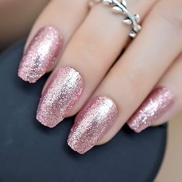 Amazon Com Shiny Rose Gold Fake False Nails Coffin Ballerina Nail