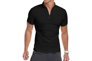 YTD Men's Long/Short Sleeve Polo Shirts Quarter-Zip Casual Slim Fit Mock Neck Basic Designed Cotton Shirts