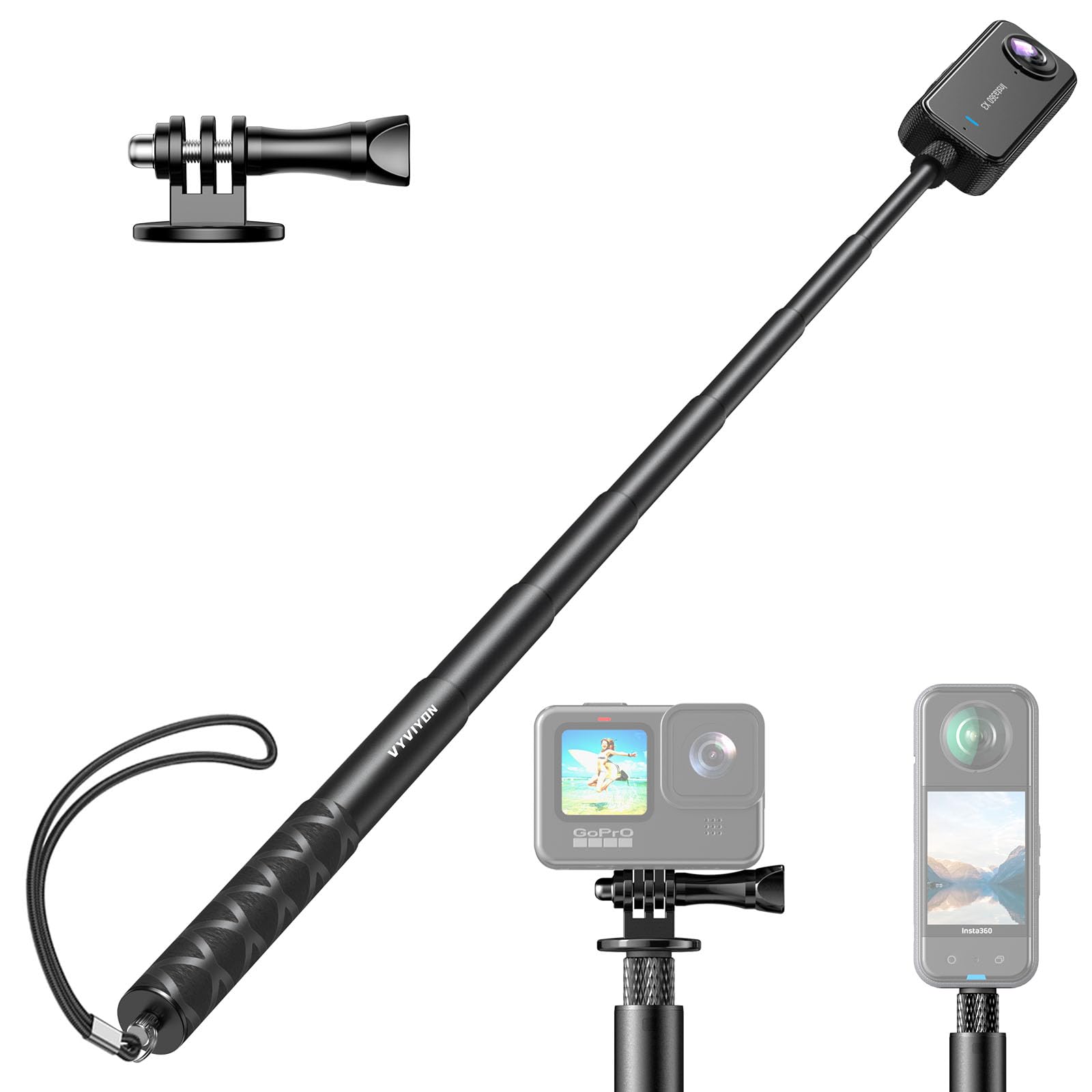 Photo 1 of 1.8M Super Long Invisible Selfie Stick, Extension Monopod Pole with Adapter Compatiblr with Insta 360X5,Insta 360 ONE X2 DJiOSMO Action Camera Wrist Strap Included