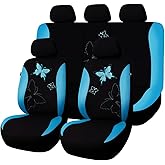 Flying Banner Butterfly car seat Covers ful Set Fashion Universal Lady Woman Female Rear Bench Back Split Colorized (Mint Blue, Full Set - Lace)