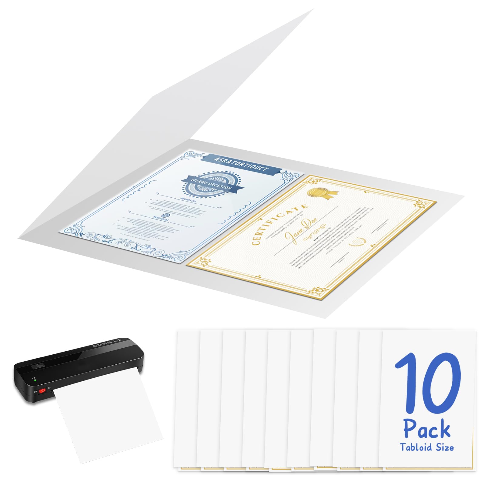 Photo 1 of 10 Pack 11.75 x 17.7 Inch Laminator Carrier Sleeve Tabloid Size Thermal Laminating Carriers Sheets Protection Thermal for All Brand Laminating Pouches Certificates Documents Posters Photos Cards