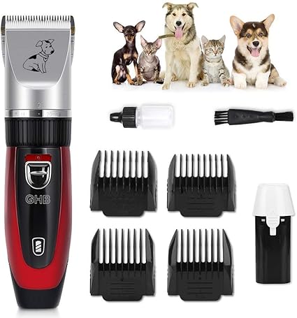 Ghb Tondeuse Chien Chat Professionnelle Tondeuse Animaux Electrique Sans Fil Rechargeable Avec 4 Peignes Adaptable Rouge
