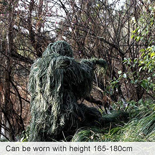 Bseical Ghillie Suit, Tarnanzug Jagd Wald - Wüste, Tarnkleidung Jagd Paintball Airsoft Sniper Camouflage Set Tarn Hose Jacke, Ghillie Zubehör Tarnumhang – Bild 8