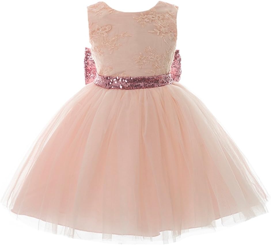 Flower Girls Dress Wedding Party Birthday Sequins Bowknot Floral Sleeveless Princess Formal Dress for Baby Toddlers Kids 0-5 Years