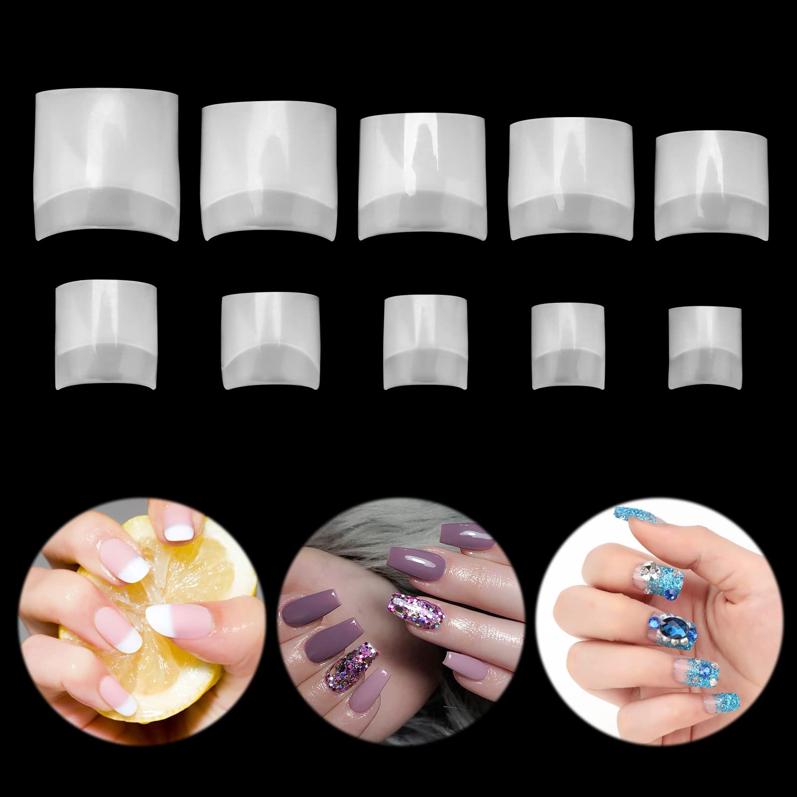 MWOOT 500Pcs Square Short False Nail Art Tips Set, French Acrylic Half Cover Fake Nails Tips, Finger Toe Nail Extension Tip Sticker Tool for DIY Women Salon Home Manicure Decor, 10 Sizes (Natural)
