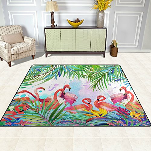 ALAZA Tropical Exotic Bird Leave Flamingo Area Rug Rugs Mat for Living