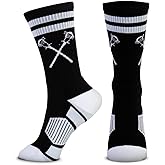 ChalkTalkSPORTS Lacrosse Performance Crew Socks - Retro Crossed Sticks - Youth & Adult - Multiple Colors - Lax Mid-Calf Socks