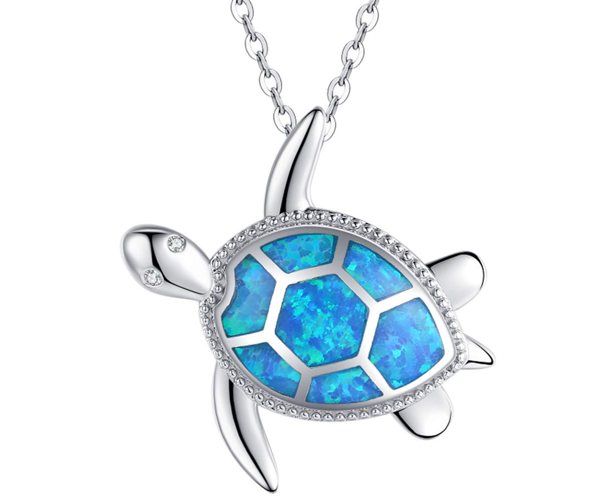 praymos Blue Opal Turtle Necklace Sea Turtle Pendant Sterling Silver Necklace Jewelry for Women Gifts Ocean Cute Tortoise — image 1
