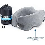 Travelrest Ultimate Memory Foam Travel Pillow / Neck Pillow - Therapeutic, Ergonomic & Patented - Washable Cover - Most Comfortable Neck Pillow - Compresses to 1/4 of its Size (2 Year Warranty) (Grey)