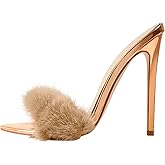 Richealnana Women's Fur Fuzzy Sexy High Heels for Women Stiletto High Heels Mules Sandals