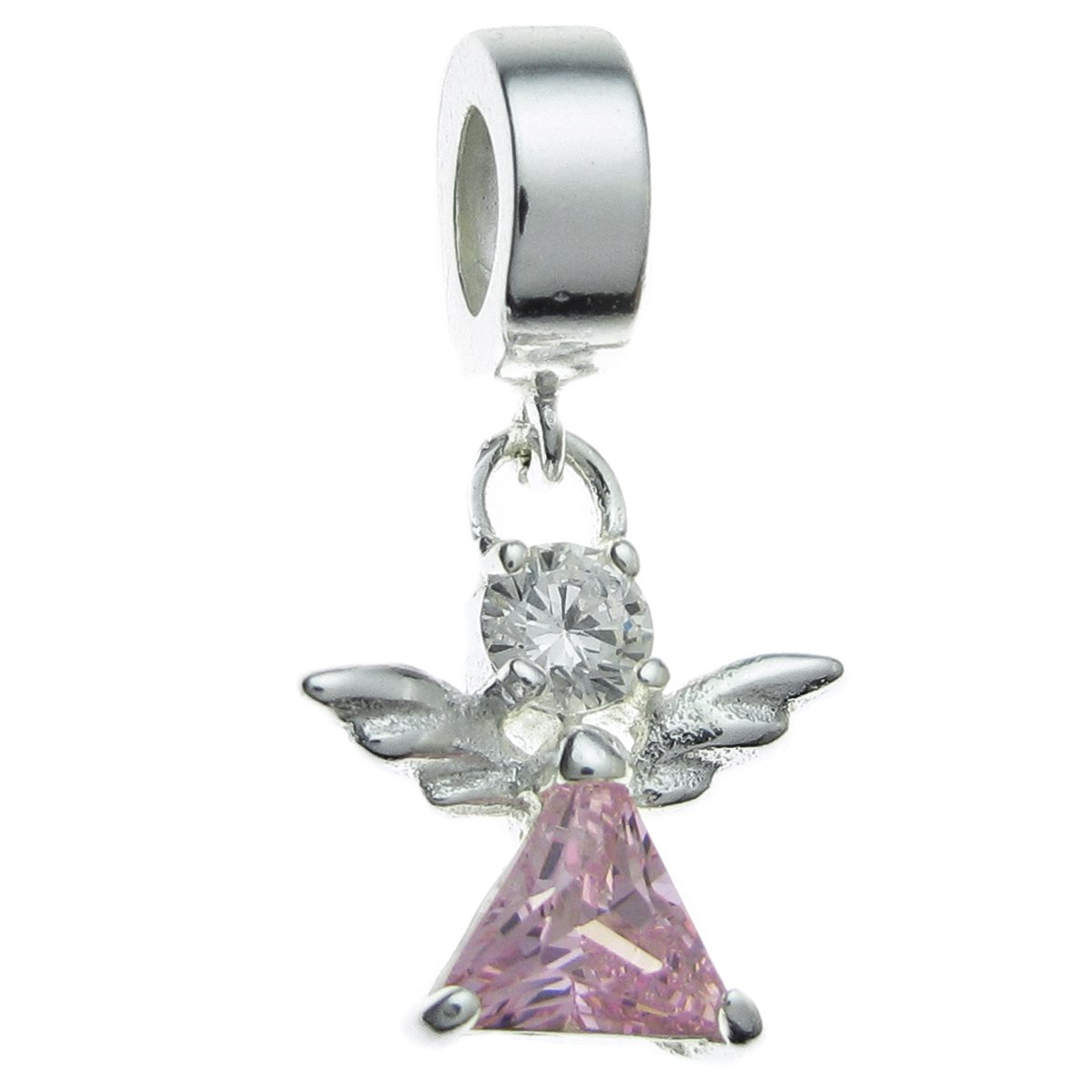 Queenberry Sterling Silver Little Angel Cubic Zirconia European Style Dangle Bead Charm