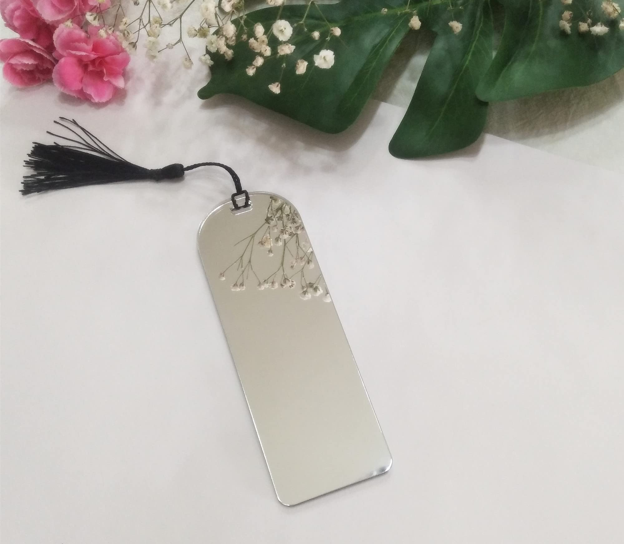 10pcs Acrylic Mirrored Bookmark Banks,Mirror Planner Bookmarks,Acrylic Blank Bookmark with Mini Bookmark Tassels for DIY Projects and Present Tags (Silver Mirror)