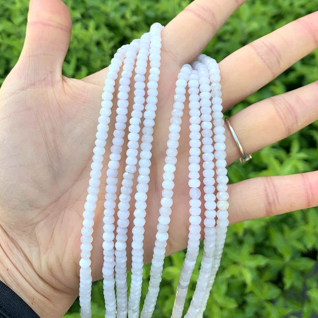 Adabele 1 Strand Natural White Alabaster Quartz Gemstone 4mm Faceted Rondelle Spacer Loose Stone Beads (120-130pcs) for Jewelry Craft Making GH1R-6