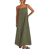 MEROKEETY Women's Summer Spaghetti Straps Sundress 2026 Casual Sleeveless Floral Lace Eyelet Boho Beach Maxi Dress