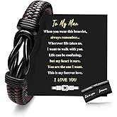 Hoyazvet Gift for Men Infinity Knot Cuff Bracelet for Men Dad Husband Boyfriend Son Black Braided Leather Forever Linked Together Stainless Steel Engraved with Love You Forever Gifts Jewelry 7.5-9inch