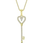 Aprila Women Necklace 925 Sterling Silver Heart Key Pendant Necklace with Cubic Zirconia Jewelry