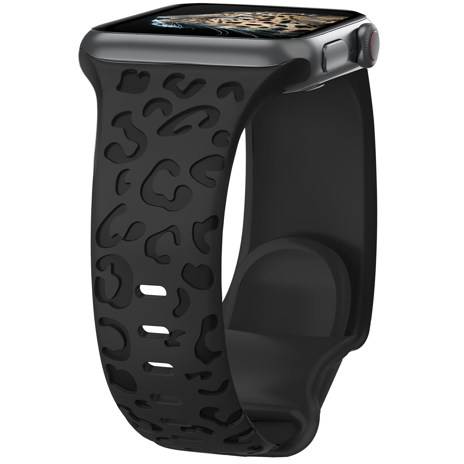 Towsnails Compatible with Apple Watch Straps 44mm 42mm 45mm 46mm 49mm, Leopard Print Silicone Sport Band Replacement Straps for Apple Watch Series 11 10 9 8 7 6 5 4 3 2 1 SE SE3 Ultra 3/2/1 - Black