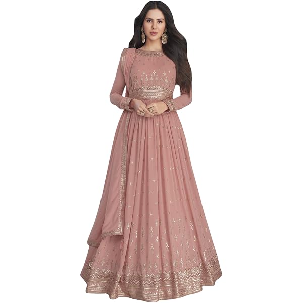 FABMIAMI Women's Anarkali Suit - Ready To Wear Indian/Pakistani Party Gown With Dupatta (3-Piece Set)