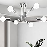 Phaosio 6-Light Sputnik Light Fixture, Brushed Nickel Mid-Century Modern Chandelier for Dining Room, Kitchen, Living Room, Be