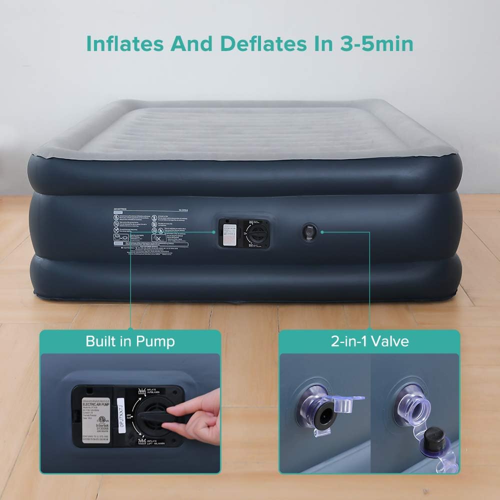 Air Mattress Full Size XL with Built-in Electric Pump, [2020 Upgraded] Inflatable Bed Blow-up Airbed with Storage Bag, Height 18'': Kitchen & Dining