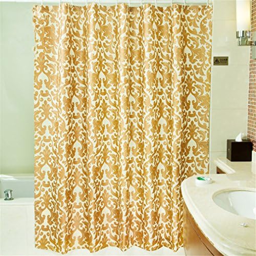 Eanshome Polyester Gold Print Shower Curtain Waterproof Bathroom Decor Hooks Included