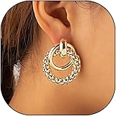 Chunky Gold Knotted Drop Dangle Earrings for Women Minimalist Silver Geometric Large Metal Link Dangling Earrings Trendy Statement Jewelry Gifts