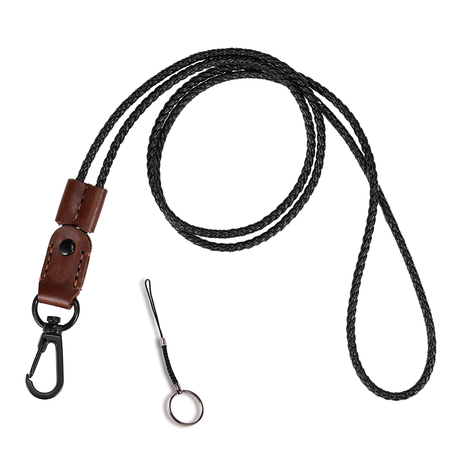 aolaso Lanyard Neck Strap, Leather Lanyard Keychain with Metal Clip for ID Badge Card Holder, Keys, Cellphone