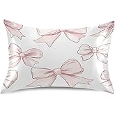 YETTASBIN Bow Pink Satin Pillowcase, Soft Breathable Silk Pillow Case with Envelope Closure for Hair and Skin, Standard Size 26 x 20 Inch