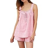 codcm Women's Seersucker Pajamas Set Cute Striped Pjs Tank Top and Shorts Summer Beach Outfits