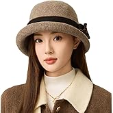Women Vintage Felt Cloche Hats Winter Fall Solid Fedora Bucket Caps Elegant Bowler Hat Bowknot