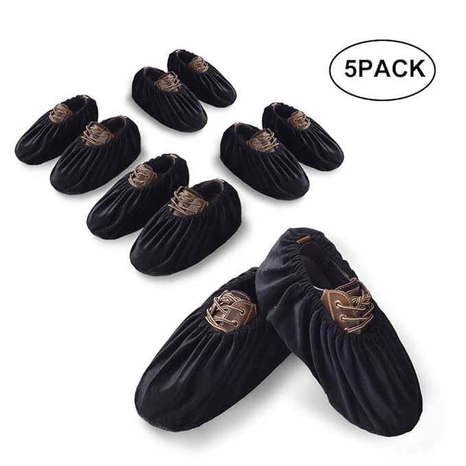 Uarter Rutschfeste Schuhüberzieher Mehrweg für Haushalt Büro und Maschine Zimmer 5 Paar Schwarze