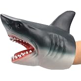 Gemini&amp;Genius Shark Hand Puppet for Kids Swimming Pool Beach Bathing Toys | Soft Rubber Realistic Great White Shark Puppets Role Play Toy Marine Animal World Action Figure
