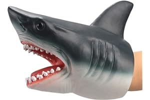 Gemini&Genius Shark Hand Puppet for Kids Swimming Pool Beach Bathing Toys Soft Rubber Realistic Great White Shark Puppets Role Play Toy Marine Animal World Action Figure