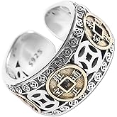 JUNTEN Feng Shui Coin Rings 925 Sterling Silver Lucky Wealth Money Ring Band for Men Women for Attracting Fortune Success