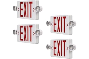 CM MZY LED Exit Sign with Emergency Lights,Exit Sign Lights with Battery Backup, Red Letter Emergency Exit Sign Lights with Two Adjustable Heads,AC 120-277V, UL Certified,4PCS