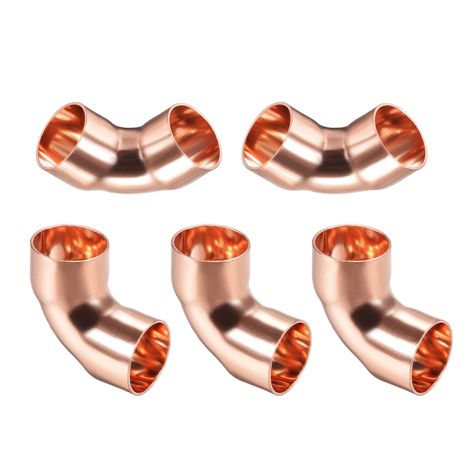 DTGN 3/4 Inch(Inner Diameter) 90 Degree Copper Pipe Fitting - 5Pack - Good for Water Pipe System - Copper Elbow Adapter - Copper Tone
