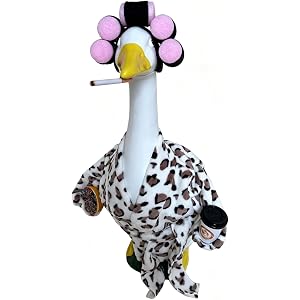 Sqsyqz 23ch Lawn Goose Leopard Bathrobe Outfit Entryway Funny Decor | Front porch novelty display, courtyard garden ornament,