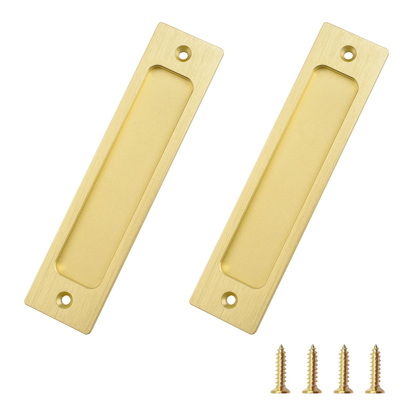 MOROBOR Rectangular Recessed Sliding Door Pulls, 2pcs Brushed Gold Flush Pull Aluminum Alloy Closet Door Finger Pulls with Mounting Screws for Sliding Barn Door(150mm)