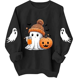 Halloween Sweatshirts for Women Cute Ghost Pumpkin Fall Spooky Season Tops | Womens Halloween Shirts Sweatshirts Spooky Seaso