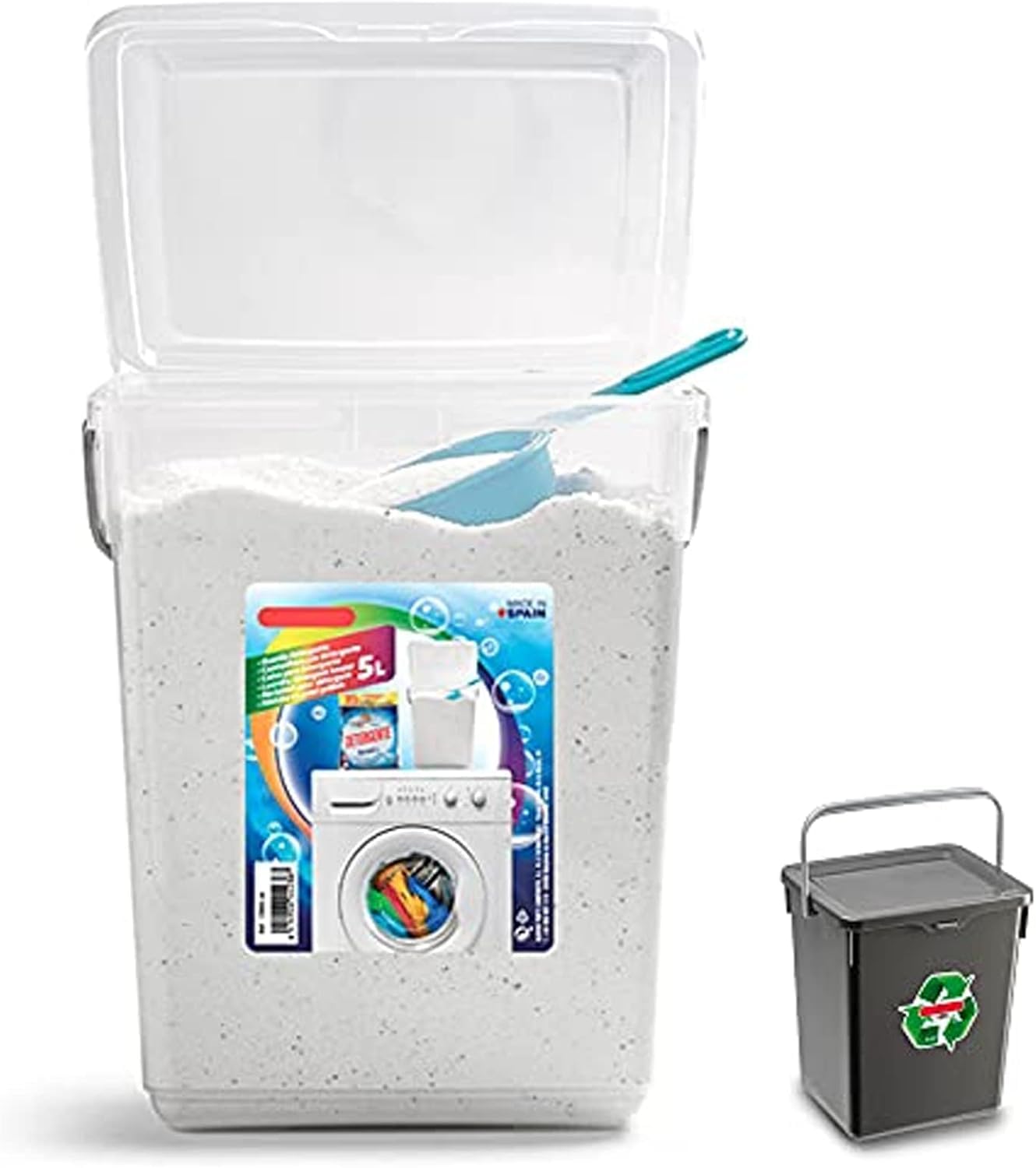 Plastific Plastic 5L Storage Container With Lid and Carry Handle - Soap Laundry Washing Powder Washing Powder Storage Container, laundry Room Accessories (5L - Transparent)