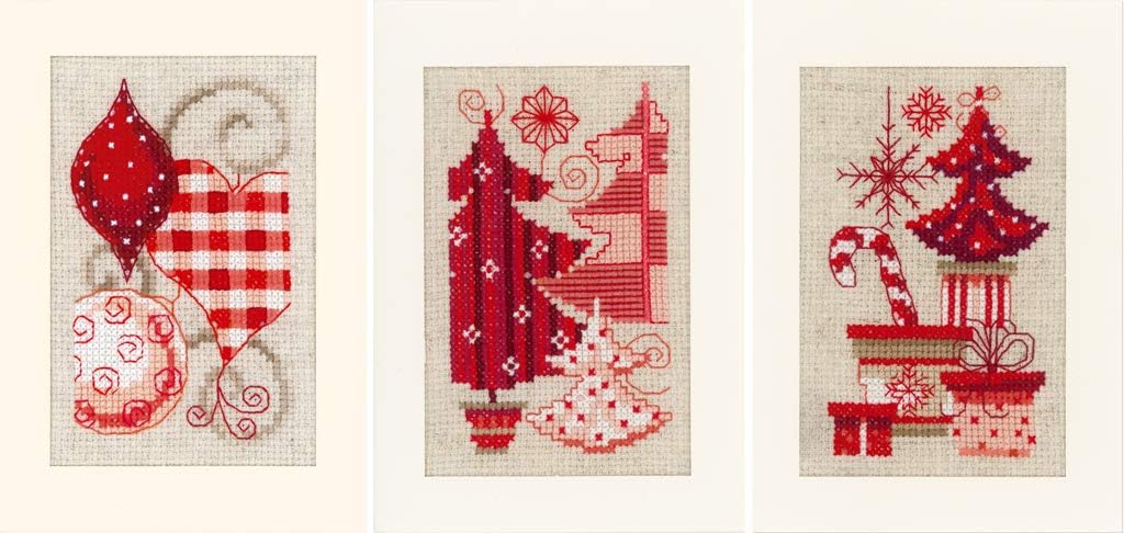 Vervaco Christmas Motif Cards Cross Stitch Kit, Set of 3, Multi-Colour
