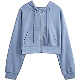 Yimoon Zip Up Hoodie Women Cropped Casual Sweatshirts Workout Long Sleeve Drawstring Hooded Jacket Crop Tops