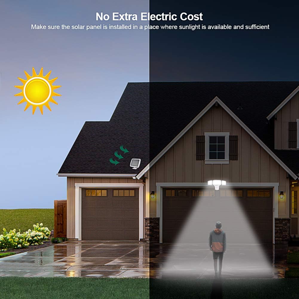 GLORIOUS-LITE Solar Security Light Outdoor, 1600LM Solar LED Motion Sensor Light with 3 Adjustable Head, 5500K, IP65 Waterproof Flood Light for Backyard, Pathway & Patio - - 