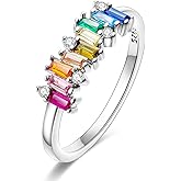 Hapour 925 Sterling Silver Ring with Colorful Cubic Zirconia,Dainty Stackable Rings for Women Non Tarnish as Gifts for Women Ring Size 6-9