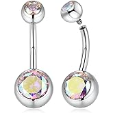 FUNLMO 2pcs Titanium Belly Button Ring Belly Button Piercing Belly Rings Internally Threaded Cube Zircon Navel Piercing Jewelry 14G 8-16mm