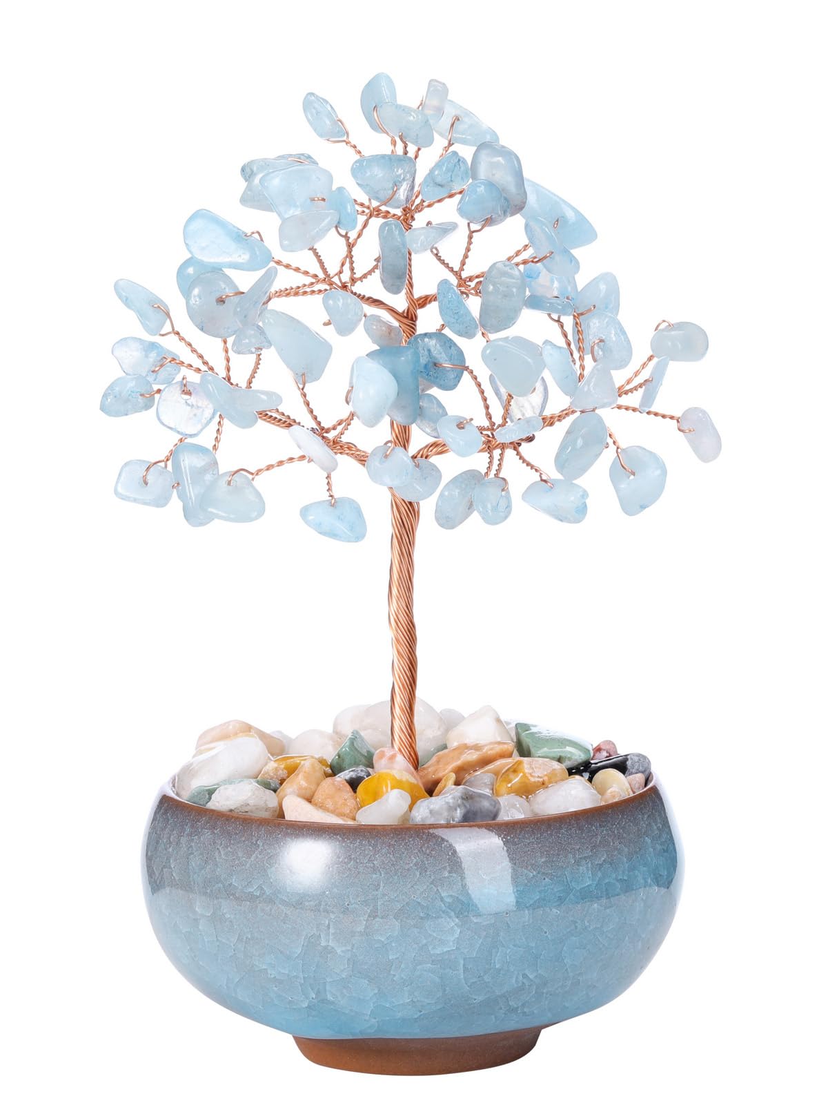 Jovivi Aquamarine Crystal Tree Ornament for Living Room,Healing Crystal Gemstone Tree of Life,Blue Stones Tree Crystal Spiritual Gifts for Women Mum Birthday Valentines Home Office Decor