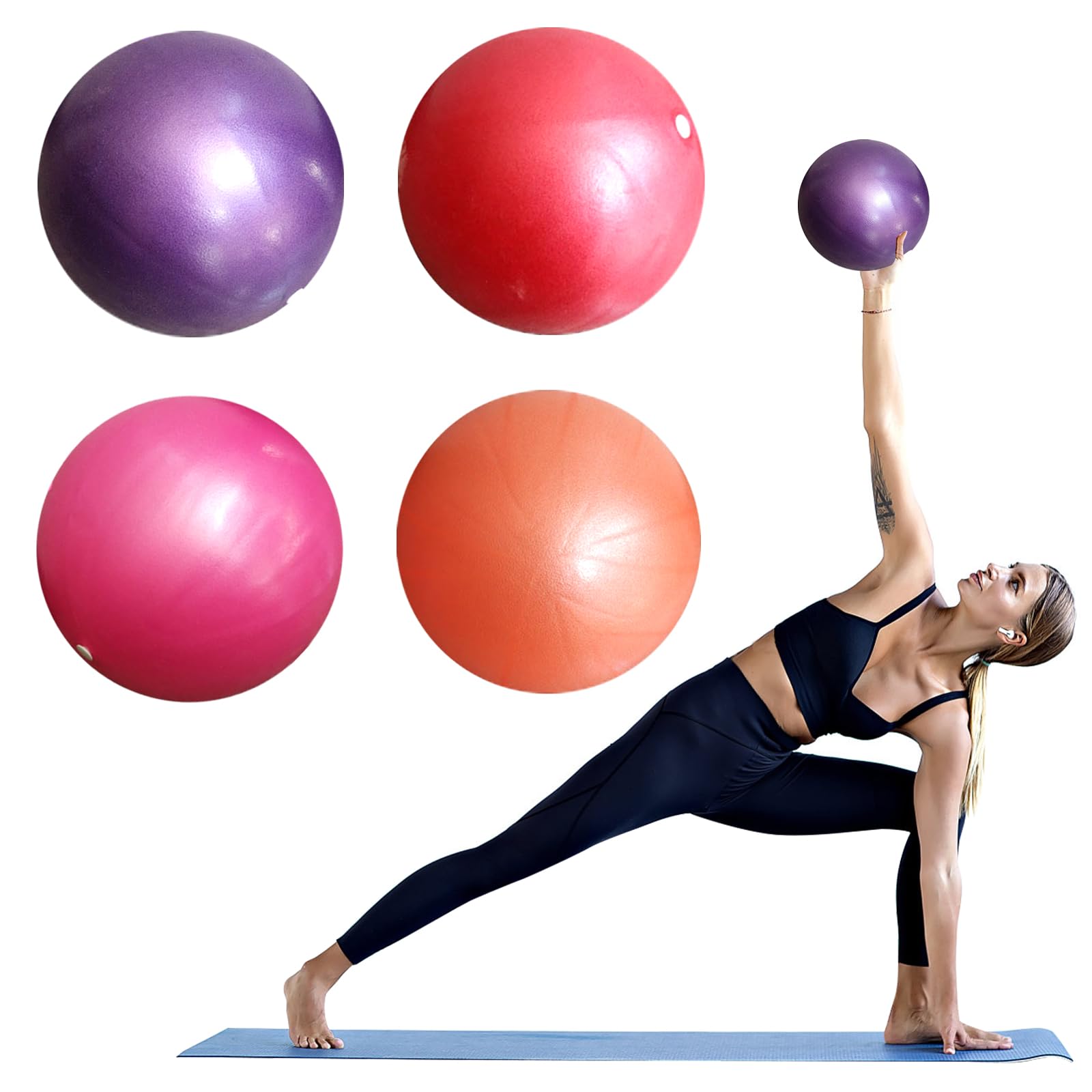 MFCGHXR 4 PCS Soft Stability Ball, Soft Pilates Balls, Exercise Balance Ball Gym Fitness Ball, for Pilates, Yoga, Core Training and Physical Therapy (4 Colors, 10 Inch / 25 Cm)